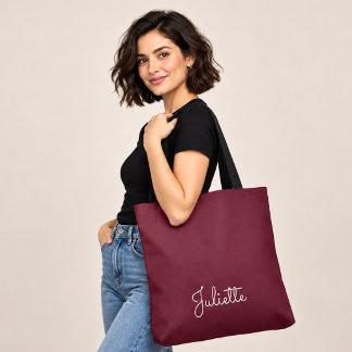 Bolso De Tela Elegante Script de Firma Personalizado Burgundy