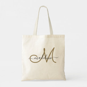 Bolso De Tela Elegante Script Monogramado Nombre moderno moda