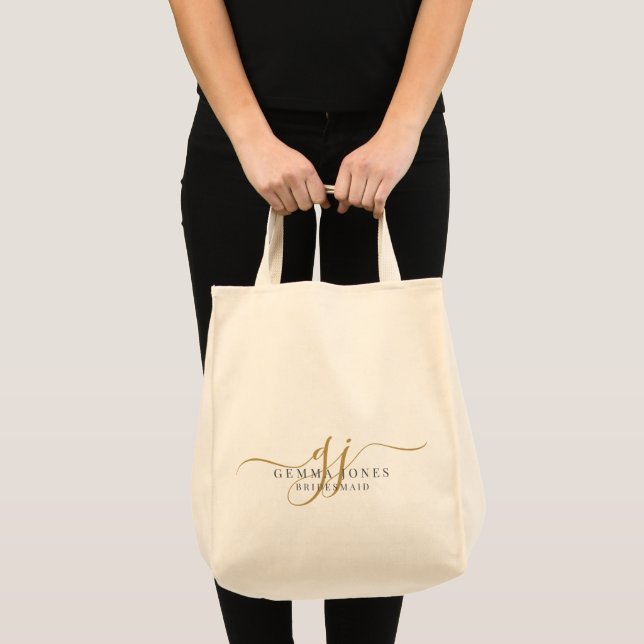 Bolso De Tela Elegante Script Personalizado Monograma Bridesmaid (Anverso (producto))