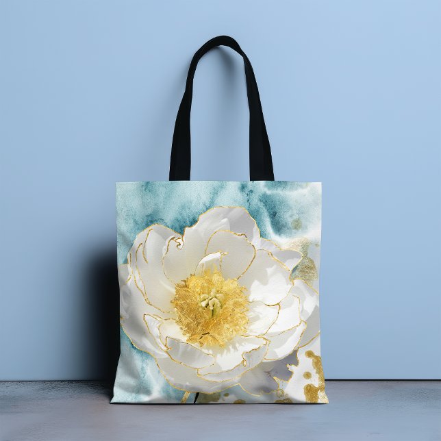 Bolso De Tela Elegante Simple Flor Blanca Lujo Dorado acuarela (Subido por el creador)