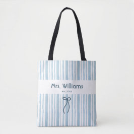 Bolso De Tela Elegante Soft Blue Retro Stripe Grandmillennial