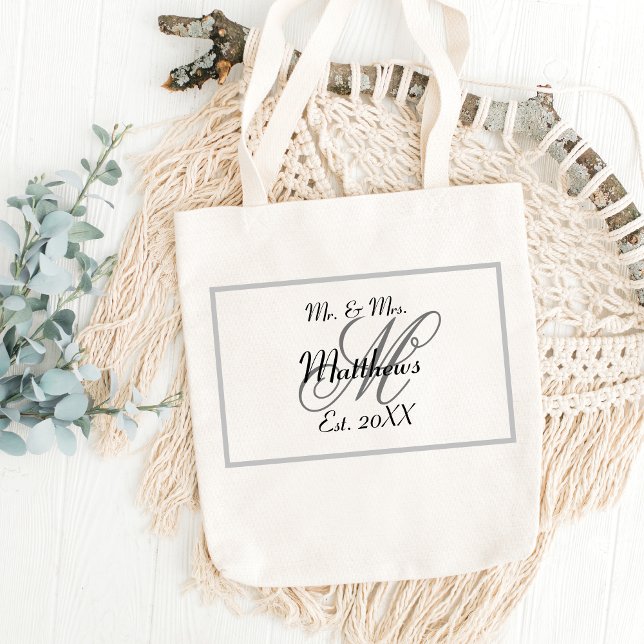 Bolso De Tela Elegante Sr. y Sra. Name Black Boda (Elegant Mr and Mrs Name Black Wedding Tote Bag
)
