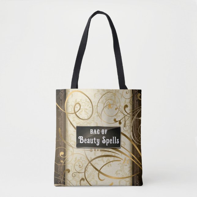 Bolso De Tela Elegante Swirls Damask Personalizable Textos (Anverso)