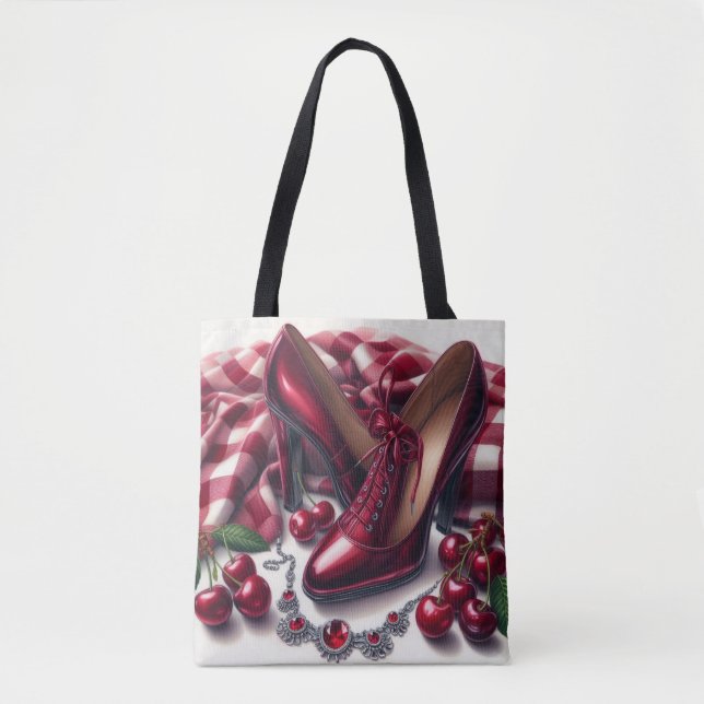 Bolso De Tela Elegante tacones rojos altos con cereza (Anverso)