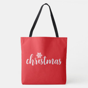Bolso De Tela Elegante texto de NAVIDAD Copo de nieve en rojo fe