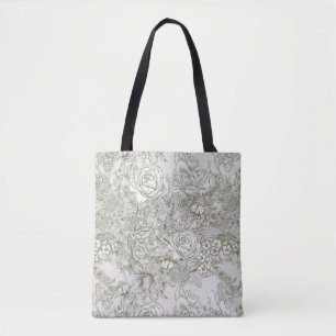 Bolso De Tela Elegante Toile Floral Gris