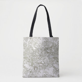 Bolso De Tela Elegante Toile Floral Gris