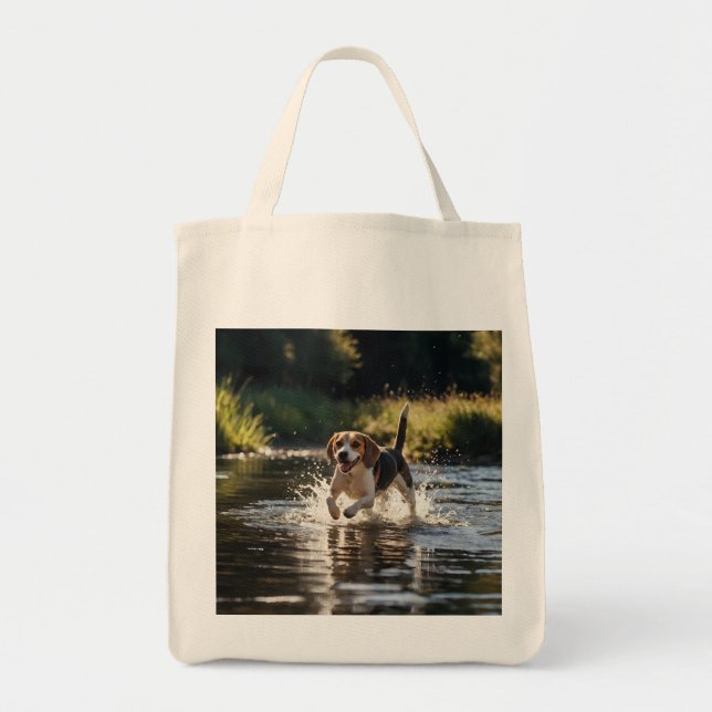 Bolso De Tela Elegante Tote Beagle Grocery (Frente)