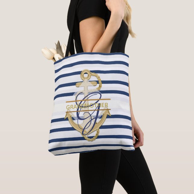 Bolso De Tela Elegante Tote de ABUELA Monogramado (Detalle)