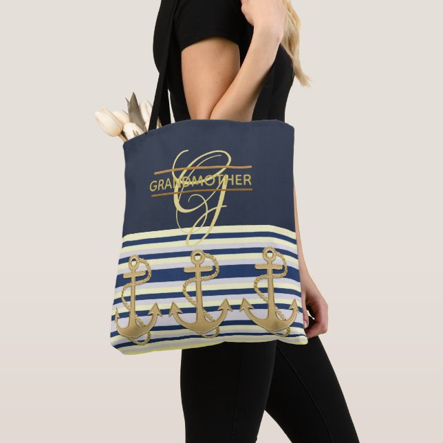 Bolso De Tela Elegante Tote de ABUELA Monogramado (Detalle)