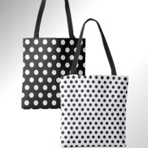 Elegante Tote de puntos dobles de Polka blanco y n