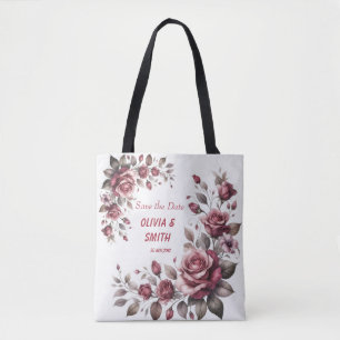 Bolso De Tela Elegante Tote de Rosas de color burdeos
