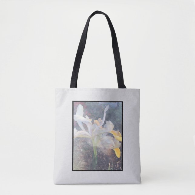 Bolso De Tela Elegante Tote floral de Iris amarillo blanco (Anverso)