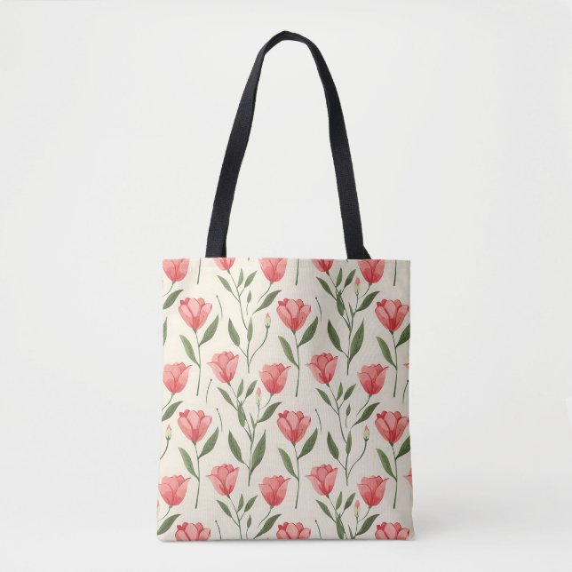 Bolso De Tela Elegante Tulipán Botánico Cuto Rosa (Anverso)