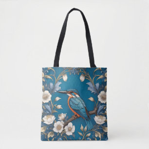 Bolso De Tela Elegante Turquoise Kingfisher Bird Floral