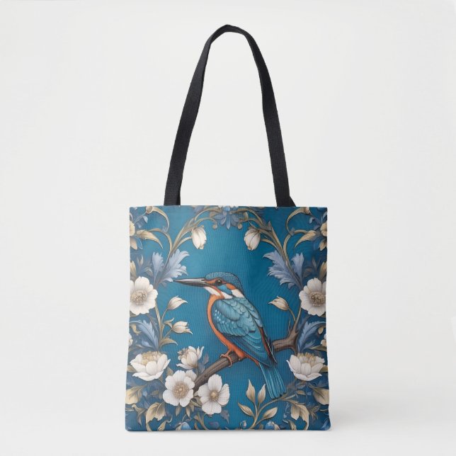 Bolso De Tela Elegante Turquoise Kingfisher Bird Floral (Anverso)