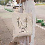 Bolso De Tela Elegante Uva Ursi Flores 'U' Monograma Nombre pers<br><div class="desc">El diseño de esta bolsa de tote presenta una forma estilizada de U con delicadas flores de uva ursi de color marrón claro y beige, además de hojas verdes dispersas y vainas de semillas, que crean un ambiente botánico natural. Personalizable con un nombre por debajo del monograma para un toque...</div>