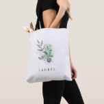 Bolso De Tela Elegante vegetación Monogramada Bridesmaid Tote Ba<br><div class="desc">Esta elegante bolsa de tote monogramada de verde es el regalo perfecto para ella. El moderno y elegante diseño presenta un diseño botánico natural de eucaliptos,  hojas y plantas con un sutil acento acuático verde de menta.</div>