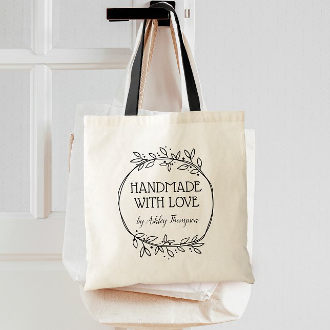 Bolso De Tela Elegante vegetación Wreath hecha a mano con amor (Stylish Greenery Wreath Handmade With Love Tote Bag)