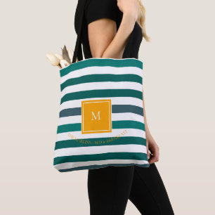 Bolso De Tela Elegante Verde azulado Blues White Striped Monogra