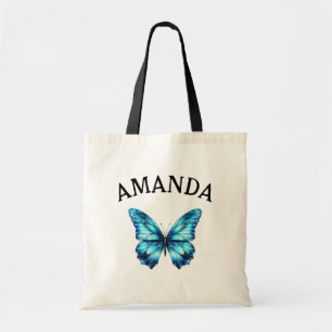 Bolso De Tela Elegante Verde azulado Mariposa Curva Nombre Girly