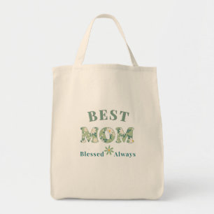 Bolso De Tela Elegante Verde Salvia Floral Mejor Mamá Bendecida 