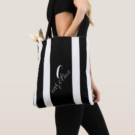Bolso De Tela Elegante vertical negro y blanco rayado