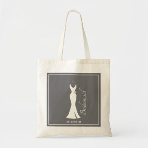 Bolso De Tela Elegante vestido blanco sobre gris - dama de honor