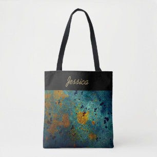 Bolso De Tela Elegante Vid Abstracto Azul y Dorado Personalizado