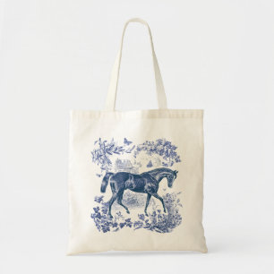 Bolso De Tela Elegante Viejo Rústico Azul Horse Country Toile
