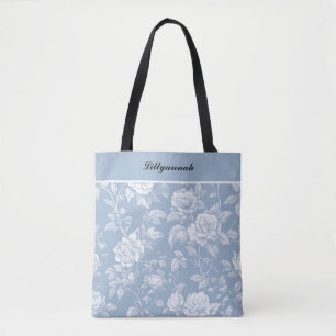 Bolso De Tela Elegante Vintage Dusty Blue Floral Toile Luxe