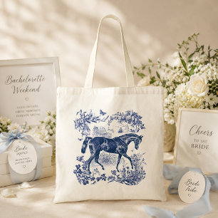 Bolso De Tela Elegante Vintage Rústico Toile de Caballo Azul Paí