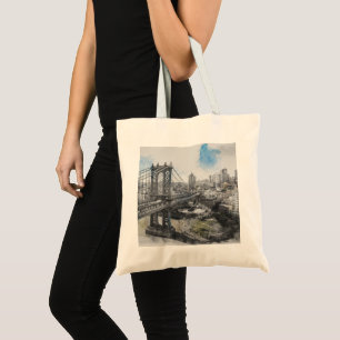 Bolso De Tela Elegante Watercolor Brooklyn Bridge NYC