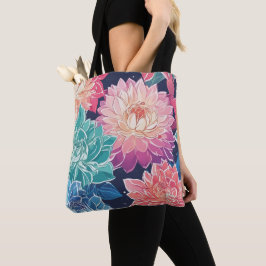 Bolso De Tela Elegante y colorida Dahlia florida sobre fondo osc