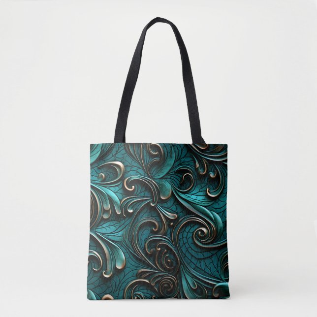 Bolso De Tela Elegante y elegante cuero Verde azulado falso Grab (Anverso)