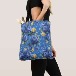 Bolso De Tela Elegante Y Elegante Floral Botánica Azul