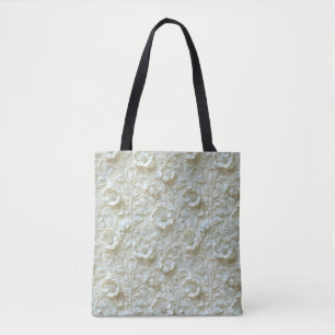 Bolso De Tela Elegante Y Elegante Floral Botánica Blanco