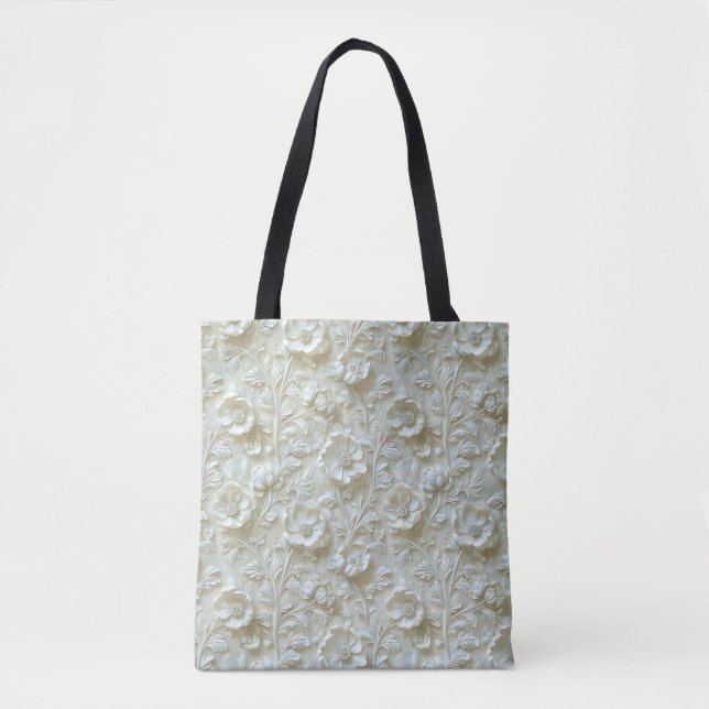 Bolso De Tela Elegante Y Elegante Floral Botánica Blanco (Anverso)