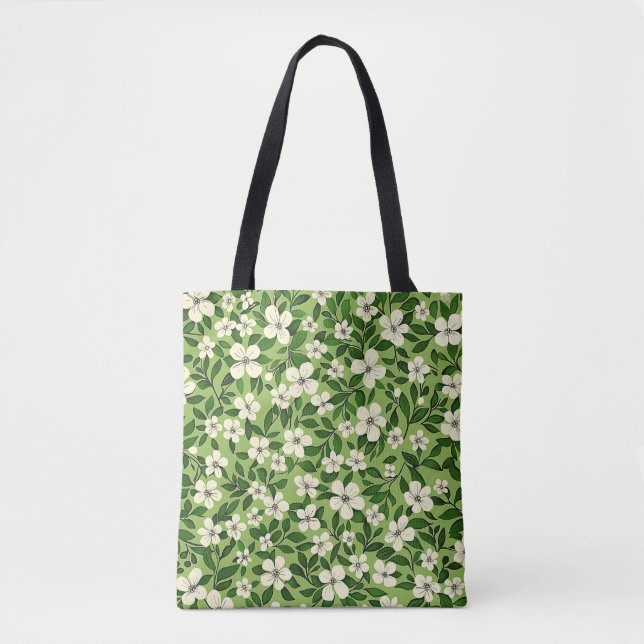 Bolso De Tela Elegante Y Elegante Floral Botánica Verde (Anverso)