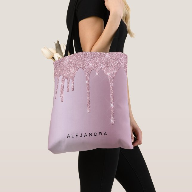 Bolso De Tela Elegante y elegante goteo de purpurina rosa dorado (Detalle)