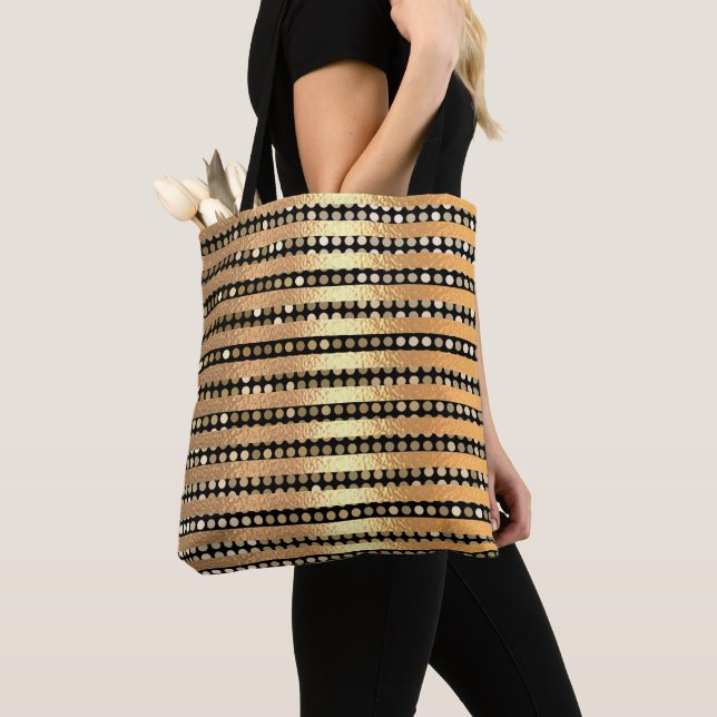 Bolso De Tela Elegante y moderno chick Elegante rayas doradas Bl (Detalle)