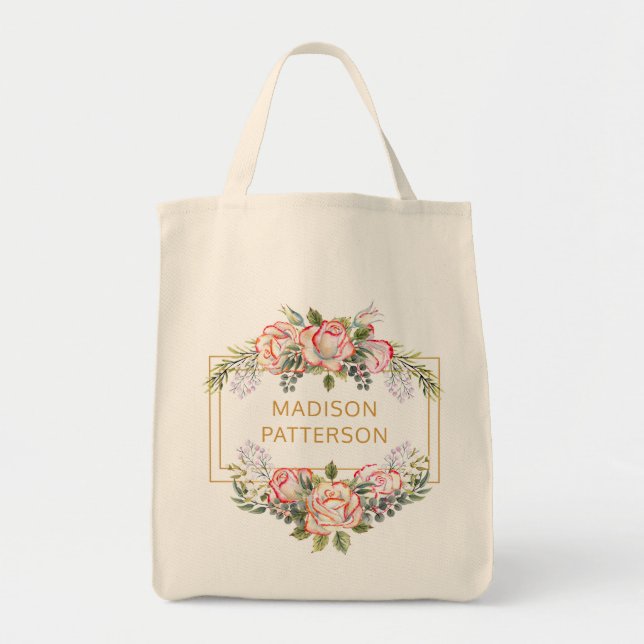 Bolso De Tela Elegante y personalizada acuarela Floral Girly Mod (Frente)