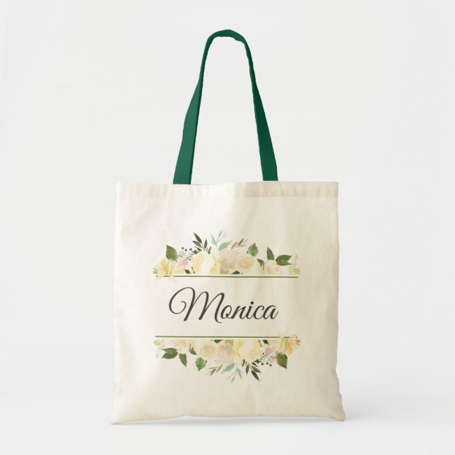 Bolso De Tela Elegante y personalizada Damas Florales Khaki Eco  (Frente)