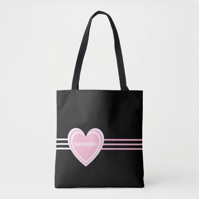 Bolso De Tela Elegante y personalizado Corazón blanco rosado fra (Anverso)