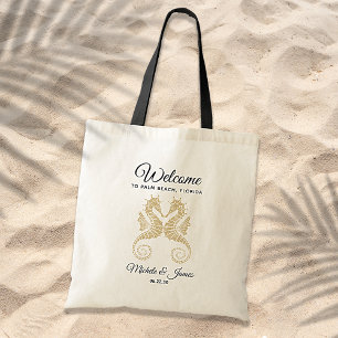 Bolso De Tela Elegantes caballitos de mar de oro Bienvenida a la