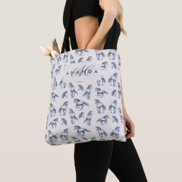 Bolso De Tela Elegantes Caballos Azules Monogramados Regalos Ini