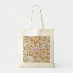Bolso De Tela Elegantes Conchas y Perlas Personalizadas
