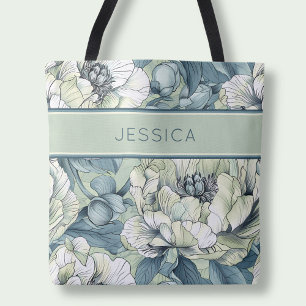 Bolso De Tela Elegantes Flores Botánicas de Nombre Floral Verde