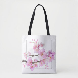Bolso De Tela Elegantes flores de cerezo color de agua rosa