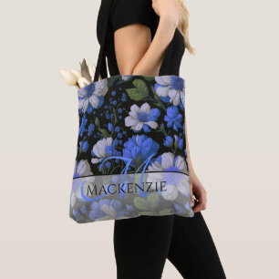 Bolso De Tela Elegantes flores retro elegantes de color blanco a